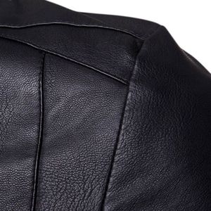 Veste en cuir PU noir pour homme, style motard, col montant, fermeture éclair, coupe ajustée, longueur normale, couleur unie, pour l'automne - Product Image 6