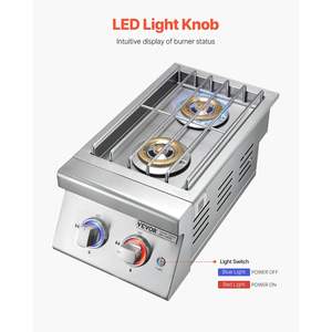 2 x 17 000 BTU, barbecue à gaz liquide pour extérieur, double brûleur, acier inoxydable 304, LED, îlot de barbecue, grilles de camping convertibles - Product Image 3