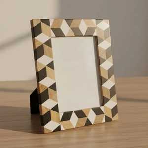 Geometric 3D Cube Inlay Wooden Picture Frame Bone Inlay Tabletop Photo Frame Wholesale Custom Desk <b>Framing</b> - Product Image 1