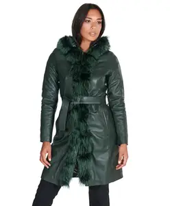 伟大的绿色外套女式真皮羊皮巴基斯坦防风女式外套