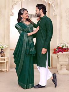 Conjunto Festivo de Lujo para Mujer HENIXA CREATION con Kurta Pajama de Lino Premium de Secado Rápido y Corte Ajustado y Saree Coordinado - Product Image 2