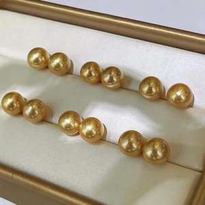 Fabricant en gros, boucles d'oreilles en perles naturelles classiques de 9 à 10 mm, rondes avec de légères imperfections, artisanat en or K 925 de précision - Product Image 1