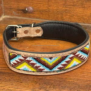 Collier pour chien en cuir de vachette véritable, personnalisé, repoussé à la main, perlé, rembourré, ajustable, résistant, fabricant de colliers pour animaux de compagnie - Product Image 5