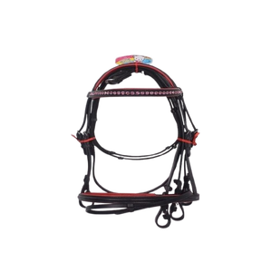 Brida de lujo para caballo al por mayor, de cuero genuino premium teñido en tambor, con detalles de cristal negro, logotipo personalizado, decorativa para doma y salto. - Product Image 1