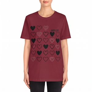 T-shirt décontracté personnalisé en coton à manches courtes pour femme avec motif cœur, en jersey uni, vente en gros, vêtement de mode - Product Image 1