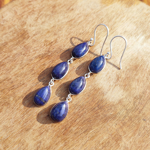 Natural Lapis Lazuli Bohemian Drop <b>Earrings</b> Handmade <b>Silver</b> Plated Brass Blue Gemstone <b>Dangle</b> <b>Earrings</b> High Quality Unique - Product Image 3