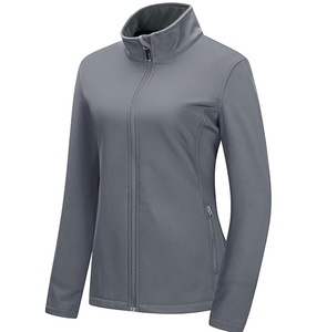 Chaqueta de forro polar azul marino para mujer, cuello alto, cierre de cremallera, chaqueta softshell cortavientos, ajuste ceñido, chaqueta térmica de punto, venta al por mayor - Product Image 3