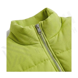 Green Bomber Jacket Full Sleeve Stand Collar Zipper Closure Winter Short Length Solid Color Polyester Wadding - Product Image 4
