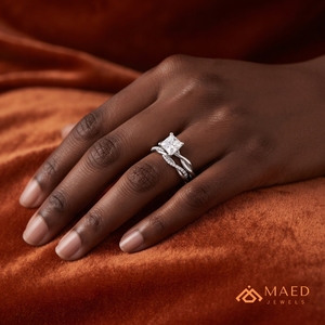 Ensemble de bagues de mariage en moissanite taille radiant, argent sterling 925, tige torsadée, accent pavé, bagues de fiançailles et de mariage, bijoux chics, cadeaux - Product Image 5
