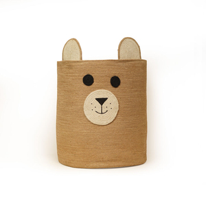 Cesta de Almacenamiento de Juguetes Multifuncional de Yute Natural Tejida a Mano, Ecológica y Moderna, con Diseño de Cara de Oso, Organizador para Cuarto de Bebé - Product Image 1