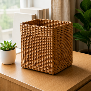Woven Water Hyacinth Office Organizer <b>Square</b> Storage Basket Multifunctional Desktop <b>Bin</b> for Home Office - Product Image 5