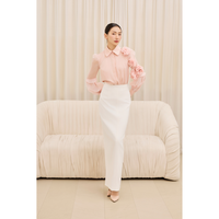 Chemise romantique pour femme prête à être expédiée, avec appliques florales, manches transparentes, tenue de bureau féminine, livraison directe d'usine