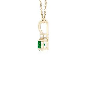 14K <b>Solid</b> <b>Gold</b> Natural Emerald Round Solitaire V-Bale <b>Pendant</b> With Diamond Classic Fine Jewellery Anniversary Gift For Her 2026 - Product Image 2