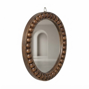 Round Wall <b>Mirror</b> Wooden Bead Frame Decorative <b>Hanging</b> <b>Mirror</b> for Bathroom Dressing Makeup Home Decor - Product Image 4