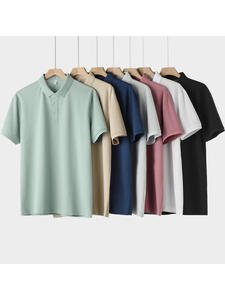 Chemise d'été tricotée pour homme, confortable, décontractée, unie, à manches courtes, anti-boulochage, avec broderie - Product Image 1