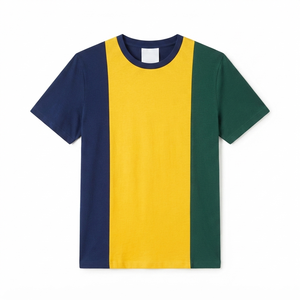 T-shirt à manches courtes pour homme, col rond, coupe classique, tricoté, design uni, jaune, marine, vert, prix de gros - Product Image 1