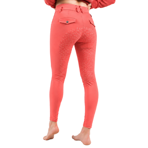 Pantalon d'équitation femme rouge corail, taille haute, legging de compression avec grip intégral en silicone, culotte d'équitation pour l'entraînement - Product Image 2