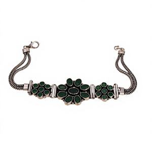 Pulsera de boda bohemia vintage con cuentas, de latón chapado en plata antigua y engaste de ónix verde, para mujer - Product Image 1