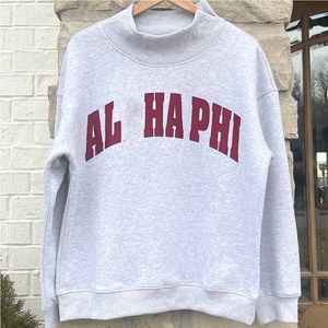 Manufacturer <b>Mock</b> <b>Neck</b> Sweatshirt Chenille Alpha / phi Letter Embroidery Oversized Crew <b>Neck</b> Cotton Fleece Sorority Fraternity - Product Image 1