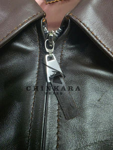 Veste en cuir d'agneau véritable pour homme, style motard vintage classique, avec doublure amovible zippée, pour l'hiver, en vente. - Product Image 3