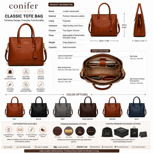 Bolso Tote de Cuero Genuino para Mujer, Color Sólido, Gran Capacidad, Bolso de Hombro para Oficina con Cadenas y Bordado, Diseño Casual para Todas las Temporadas - Product Image 4