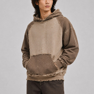 Último Precio Sudadera Ligera de Manga Larga para Hombre, 100% Algodón, Estilo Desgastado, con Parches Bordados Personalizados, Lavada, Oversize, en Oferta - Product Image 3