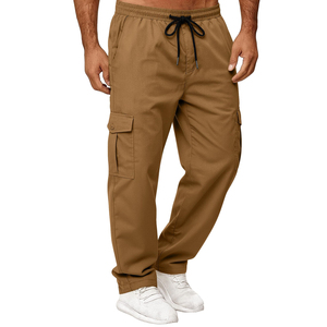 Pantalones Cargo de Color Sólido para Hombre, Cintura Elástica con Cordón, Pantalones Largos Casuales, Múltiples Bolsillos, Tela de Lona Transpirable, Ropa de Primavera - Product Image 2