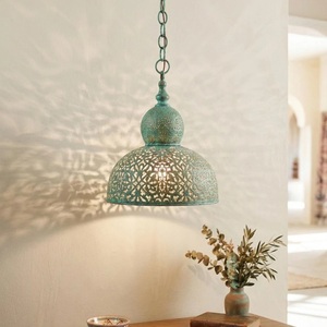 Moroccan <b>Brass</b> Hanging <b>Lantern</b> Green Patina Geometric Design Handmade Home Decoration - Product Image 1