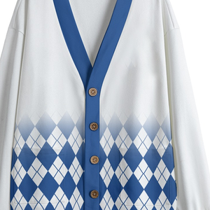 Cárdigan Unisex Beta Phi Sigma con Cuello en V, Tejido de Lana/Cachemira, Diseño Argyle Azul y Blanco, Informal, Cálido para Otoño e Invierno - Product Image 2