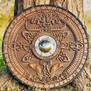 Escudo Redondo de Madera Vikingo Nórdico Duradero, Artesanía Clásica Hecha a Mano para Exhibición Histórica, Disfraces y Decoración del Hogar - Product Image 5