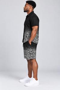 Conjunto de 2 Piezas para Hombre, Camisa de Manga Corta con Botones y Estampado de Burbujas Degradado y Pantalones Cortos con Cordón, Poliéster Antibacterial de Secado Rápido - Product Image 3