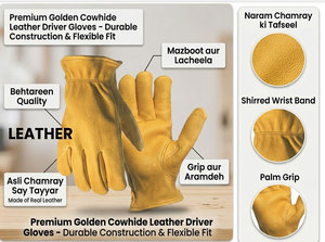 Leather Work <b>Gloves</b> Full Grain Smooth Yellow Heat Resistance Flexible Abrasion Resistant Anti Slip Straight Cuff General Purpose - Product Image 6