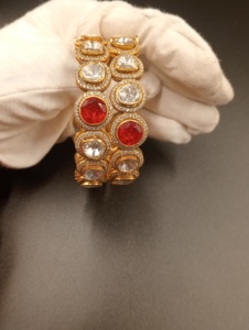 bangle available in <b>red</b> doublet stone and polki stone in 925 silver jewelry handmade jewelry ethnic bangles bridal bangles - Product Image 3