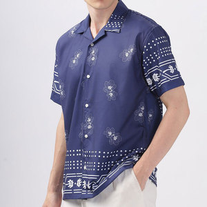 <b>Men's</b> <b>Navy</b> Blue Floral Short Sleeve Hawaiian <b>Shirt</b> Turn-down Collar <b>Satin</b> Casual Summer Wear Printed Breathable 100% Polyester - Product Image 4
