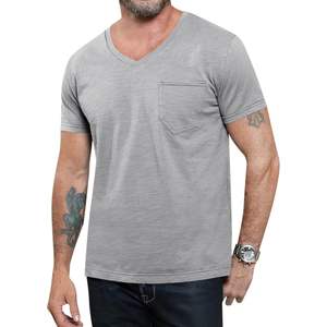 2025 <b>Men's</b> Casual V Neck Cotton T-<b>Shirt</b> Short Sleeve Summer Beach Tops with Pocket Heavy Weight Compressed 280g Fabric - Product Image 5
