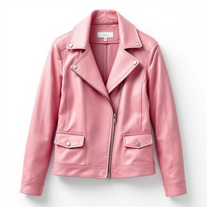 Chaqueta de moto rosa para mujer, de piel sintética, con cuello vuelto, cierre de cremallera, manga larga, chaqueta ajustada de piel de oveja auténtica tejida para mujer - Product Image 6