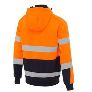 Mens Hi Vis Safety Fleece Hoodie Two Tone Fluorescent <b>Zip</b> up Sweatshirt Reflective Printing Workwear Custom Logo - Product Image 2