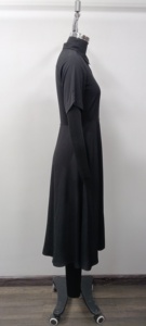 <b>Black</b> Short Sleeve Shirt <b>Dress</b> With <b>Button</b> Front And Flared Hem Midi Length Casual Woven Cotton <b>Dress</b> For Daily Wear - Product Image 3