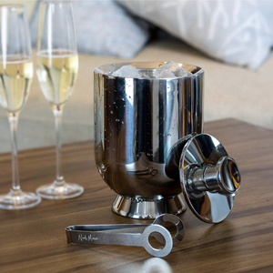Elegant <b>Brushed</b> Pewter Metal Ice Bucket Featuring A <b>Detailed</b> Rope Twist Rim Pattern Trim And Ornate Scroll Feet Use For Parties - Product Image 6