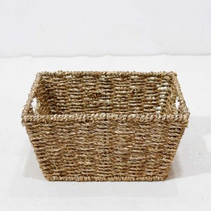 Modern Natural Seagrass Handwoven <b>Rectangular</b> <b>Storage</b> <b>Basket</b> with Handles Eco-Friendly for Home Laundry Organization - Product Image 1