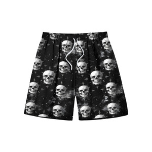 <b>Skull</b> Print Board Shorts Black Digital Printed Quick Dry Casual Swimwear Drawstring Waist Mid Length Short Pants - Product Image 1