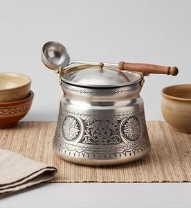 Modern Oriental Engraved Metal Spice Container With Lid Round Design <b>For</b> <b>Storage</b> <b>Jar</b> <b>Kitchen</b> Use And Home Use - Product Image 2