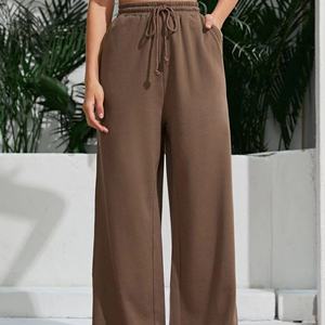 Women Mid Waist Drawstring Regular Fit Side Pockets Elastic Spandex/<b>Nylon</b> Solid Tummy Control Sweat-Wicking Summer Casual - Product Image 1