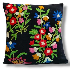 Custom Handmade Floral Embroidery Cushion Cover Cotton Decorative Throw <b>Pillow</b> Case Premium Kashmiri Crewel Work Cushion Cover - Product Image 3