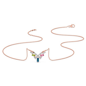 Collar con Barra de Color en Forma de V y Diamantes, con Marco Geométrico en Oro Rosa y Diseño con Triple Acento de Piedras Brillantes - Product Image 2