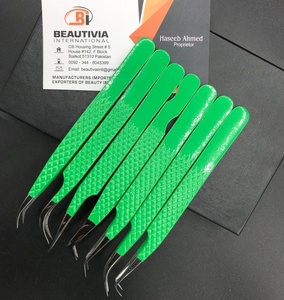 Pince à épiler d'extension de cils en acier inoxydable de haute qualité Testé à la main Conseils de fibres professionnelles durables Couleur verte Privé - Product Image 3