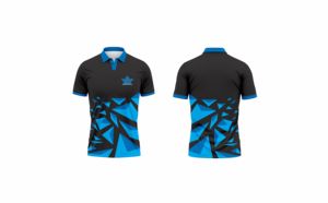 T-shirt personnalisé pour homme, noir et bleu, imprimé géométrique, logo sur le devant, col rond, manches courtes, séchage rapide, performance, golf, sport, coupe classique - Product Image 5
