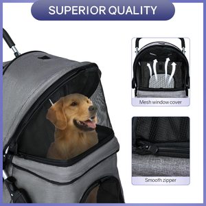 Cochecito de cuatro ruedas ligero para mascotas, con sistema de fácil plegado, protección contra la lluvia y cesta de almacenamiento, 2 unidades - Product Image 3