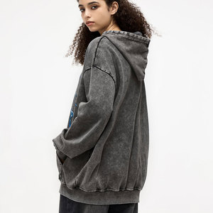 Sweat à capuche personnalisé en gros, épais, en coton French Terry, style coréen vintage, délavé à l'acide, pour hommes - Product Image 6