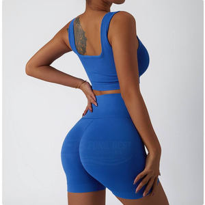 Ensemble de sport 2 pièces respirant et écologique en Spandex/Nylon, soutien-gorge et short à taille élastique pour le yoga, la gym et le fitness - Product Image 4